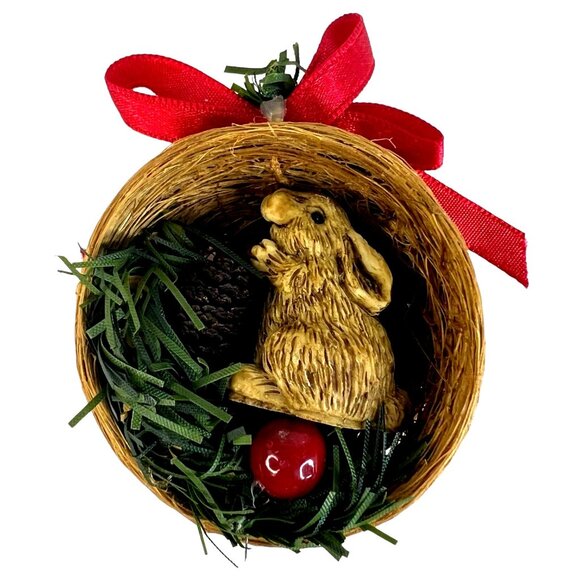 Vintage Silvestri Bunny Rabbit in Nest Christmas Ornament Handcrafted - Picture 1 of 6